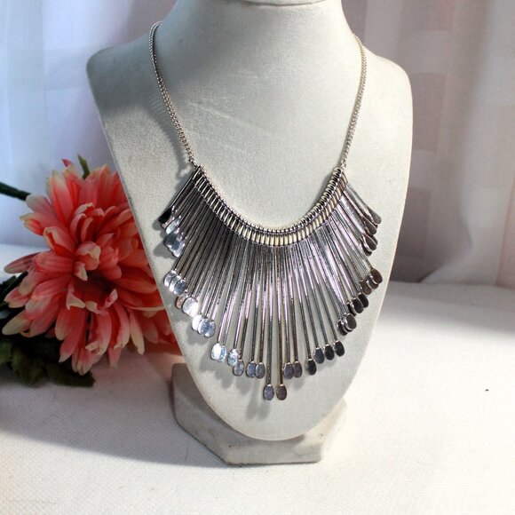 Avon Silver-Tone Spoon Bib Necklace, Statement, Tribal, Bohemian, Bold - Picture 1 of 5